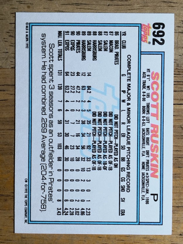 1992 Topps #692 Scott Ruskin
