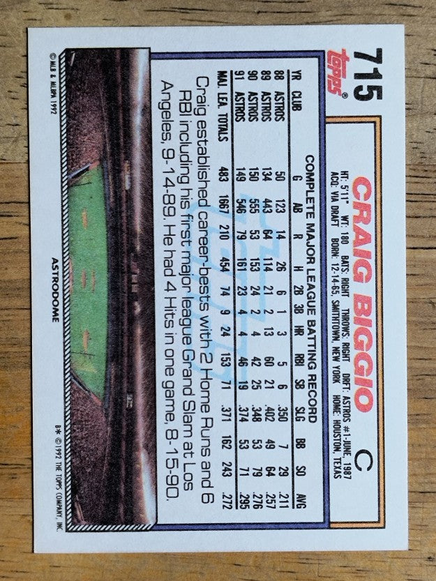 1992 Topps #715 Craig Biggio