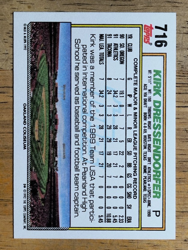 1992 Topps #716 Kirk Dressendorfer