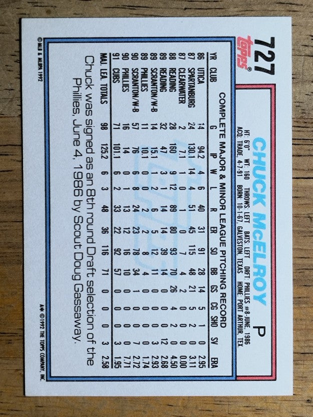 1992 Topps #727 Chuck McElroy