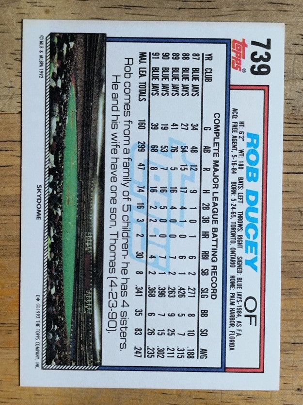 1992 Topps #739 Rob Ducey