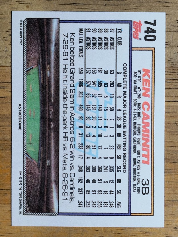 1992 Topps #740 Ken Caminiti