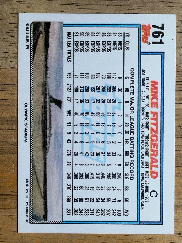 1992 Topps #761 Mike Fitzgerald