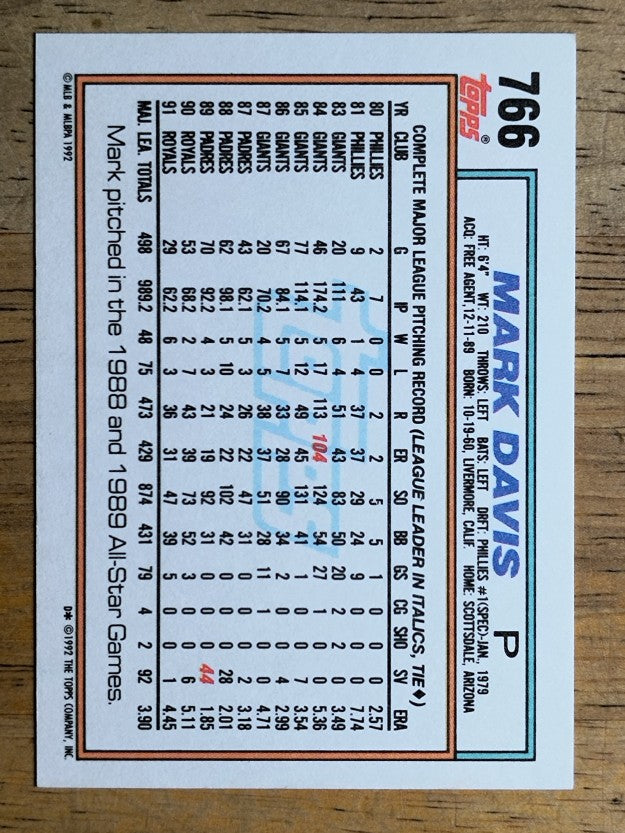 1992 Topps #766 Mark Davis