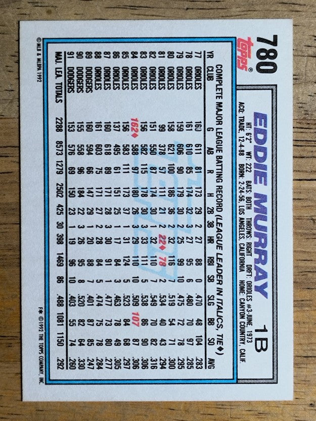 1992 Topps #780 Eddie Murray