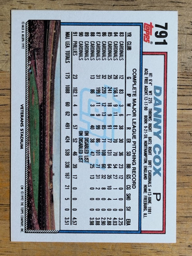 1992 Topps #791 Danny Cox
