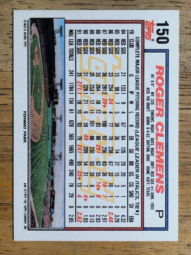 1992 Topps Gold Winners #150 Roger Clemens