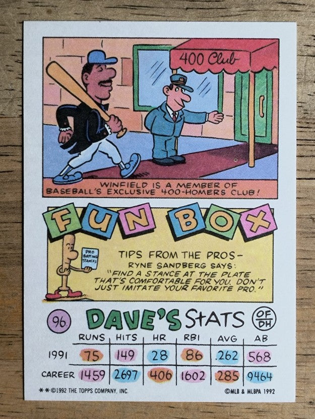 1992 Topps Kids #96 Dave Winfield