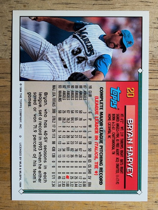 1994 Topps #20 Bryan Harvey