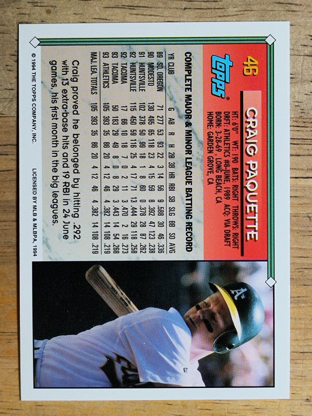 1994 Topps #46 Craig Paquette
