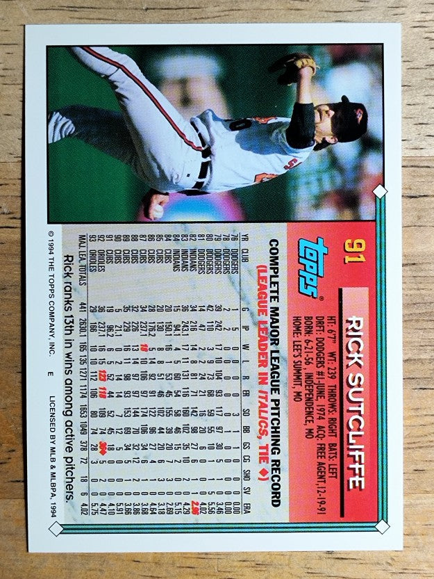 1994 Topps #91 Rick Sutcliffe