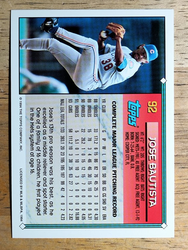 1994 Topps #92 Jose Bautista