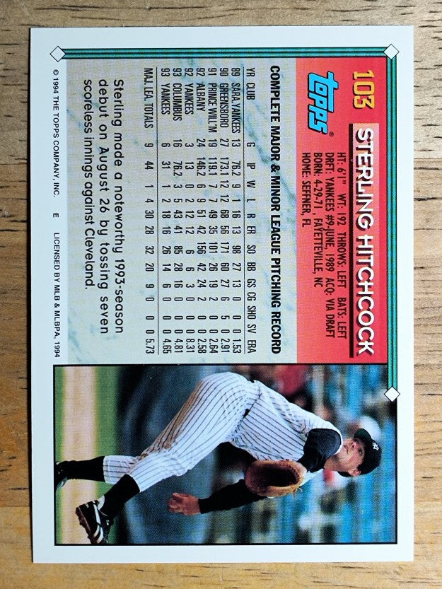 1994 Topps #103 Sterling Hitchcock