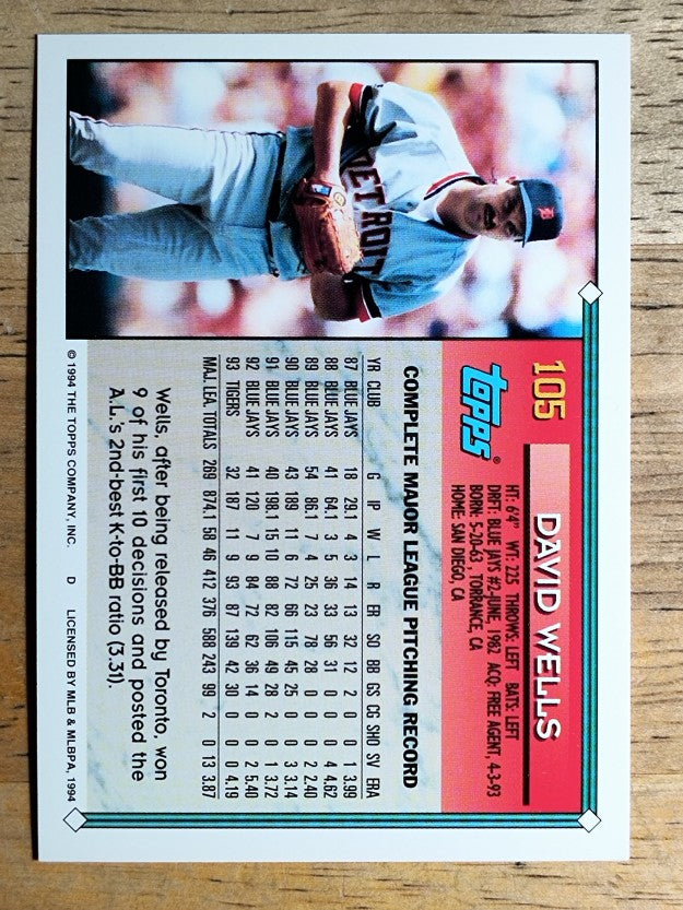 1994 Topps #105 David Wells