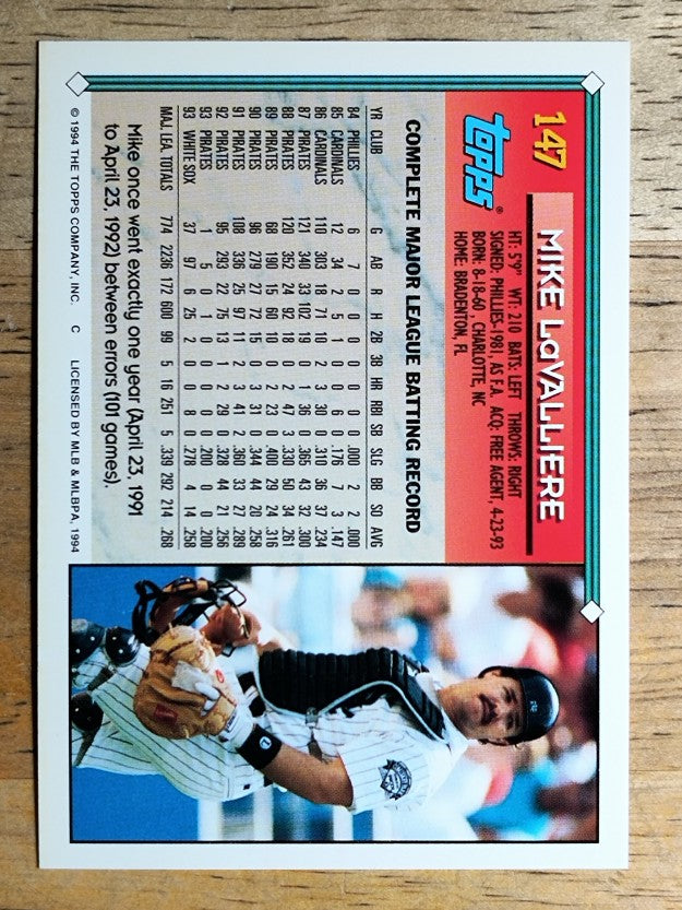 1994 Topps #147 Mike LaValliere