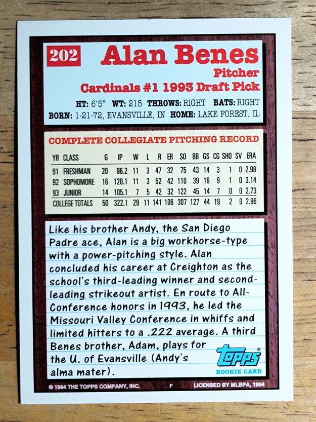 1994 Topps #202 Alan Benes RC