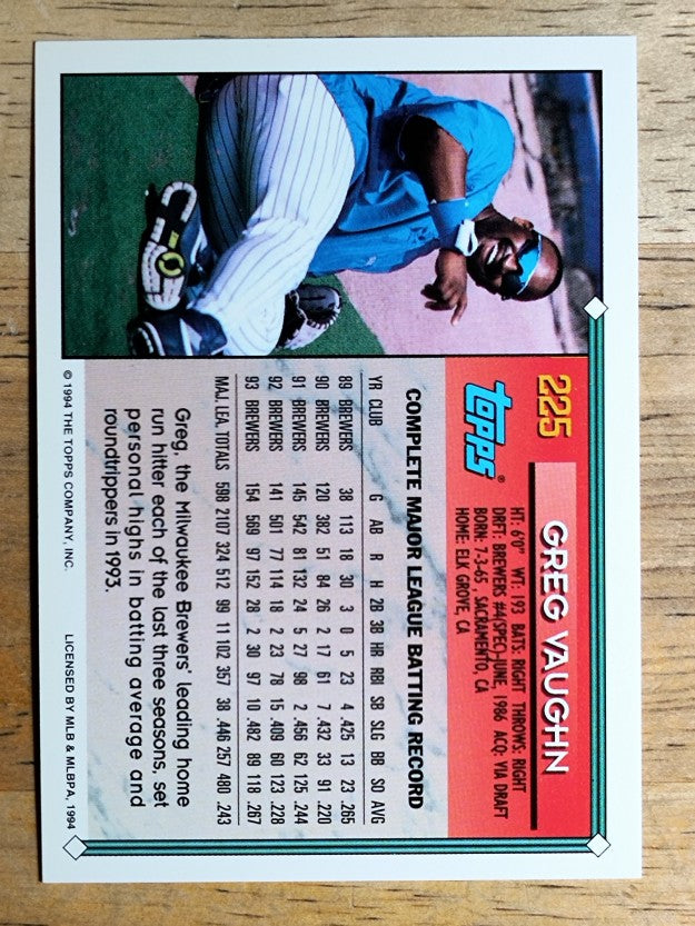 1994 Topps #225 Greg Vaughn