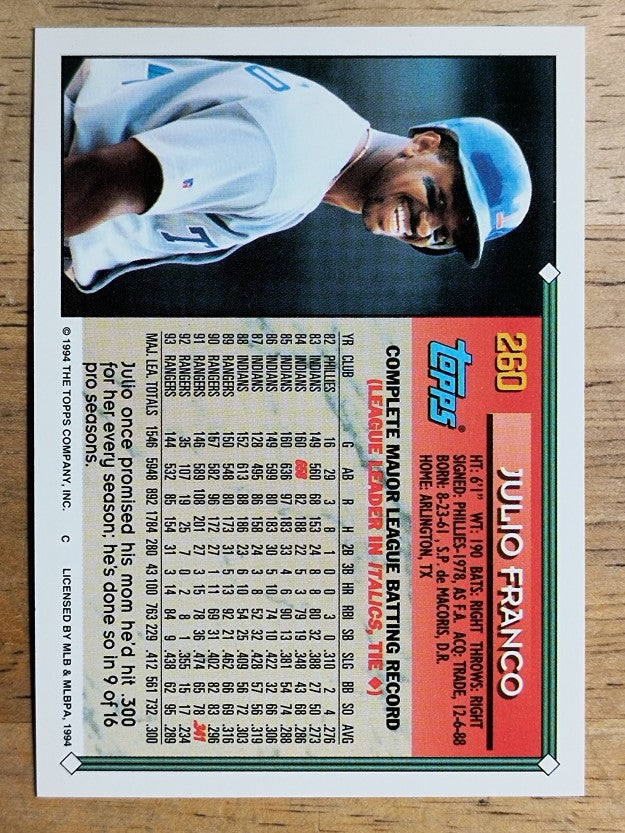 1994 Topps #260 Julio Franco