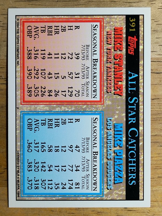 1994 Topps #391 Mike Stanley/Mike Piazza AS