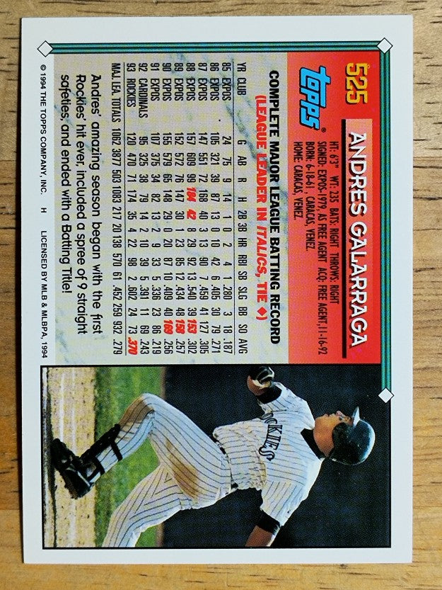 1994 Topps #525 Andres Galarraga