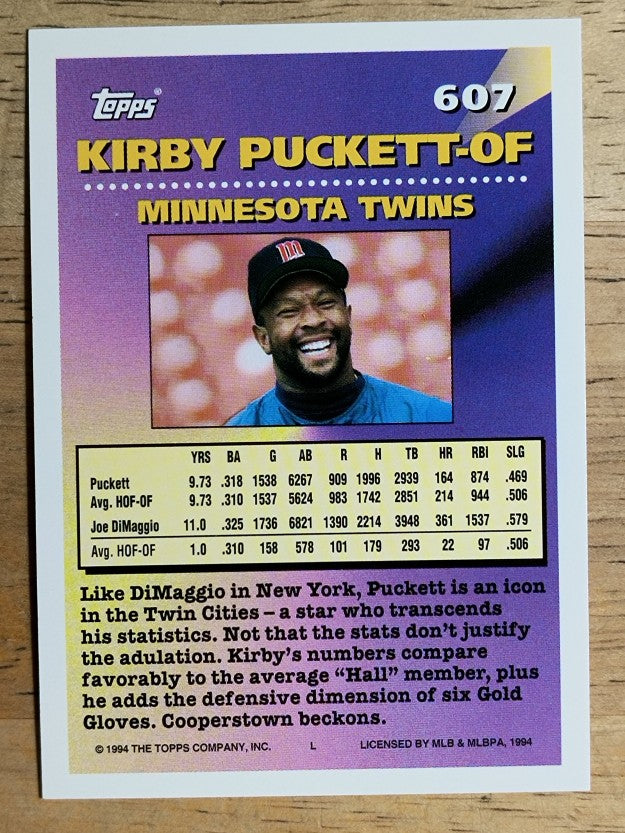 1994 Topps #607 Kirby Puckett MOG