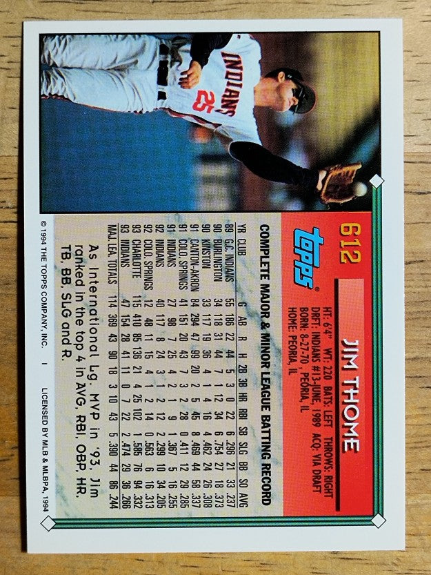 1994 Topps #612 Jim Thome
