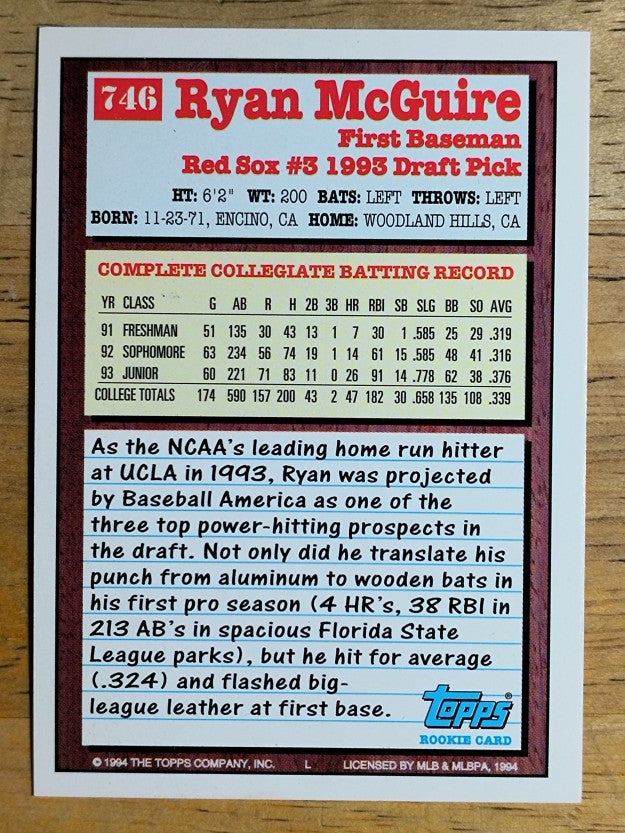 1994 Topps #746 Ryan McGuire RC