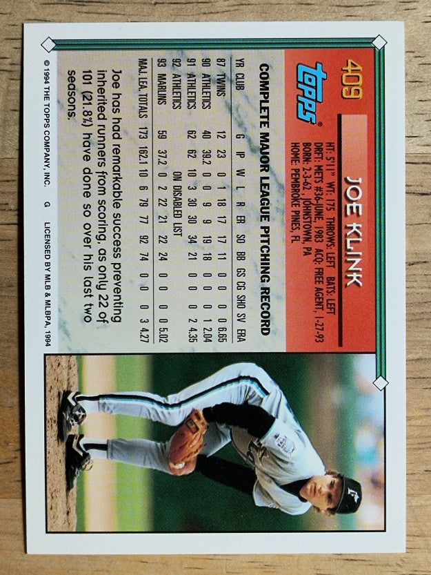 1994 Topps Gold #409 Joe Klink