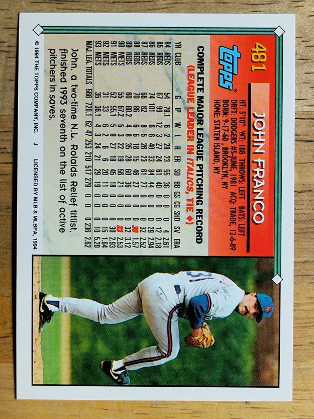 1994 Topps Gold #481 John Franco