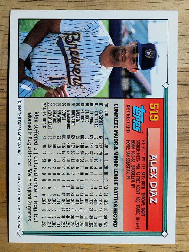 1994 Topps Gold #519 Alex Diaz