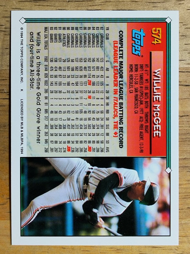 1994 Topps Gold #574 Willie McGee