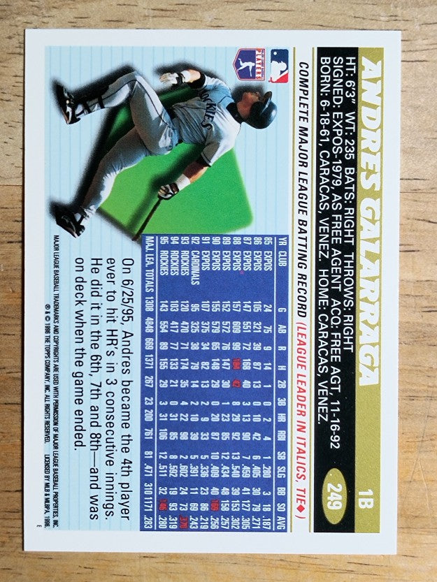 1996 Topps #249 Andres Galarraga