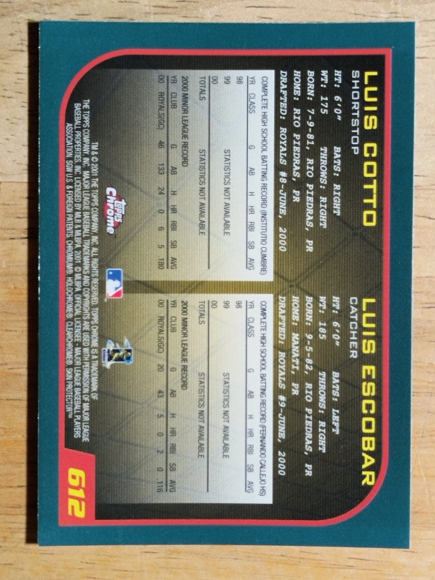 2001 Topps Chrome #612 Luis Cotto RC/Luis Escobar