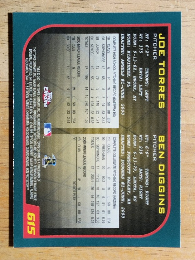 2001 Topps Chrome #615 Joe Torres/Ben Diggins