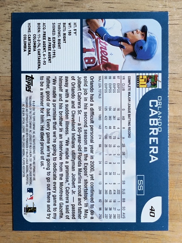 2001 Topps Opening Day #40 Orlando Cabrera