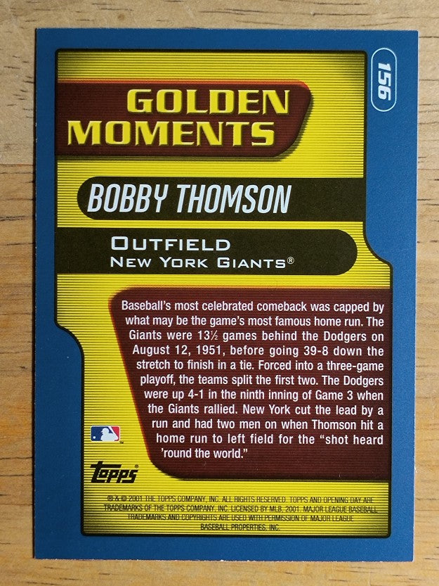2001 Topps Opening Day #156 Bobby Thomson GM