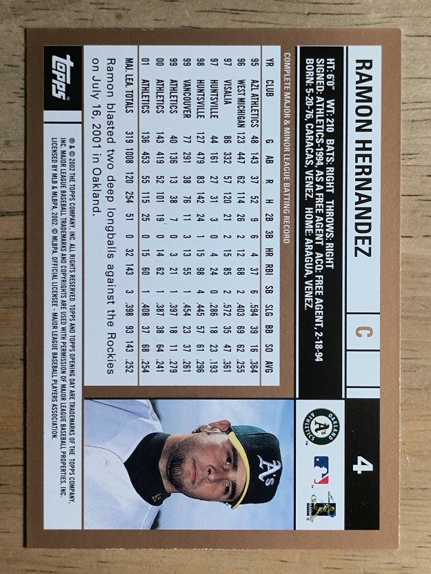 2002 Topps Opening Day #4 Ramon Hernandez