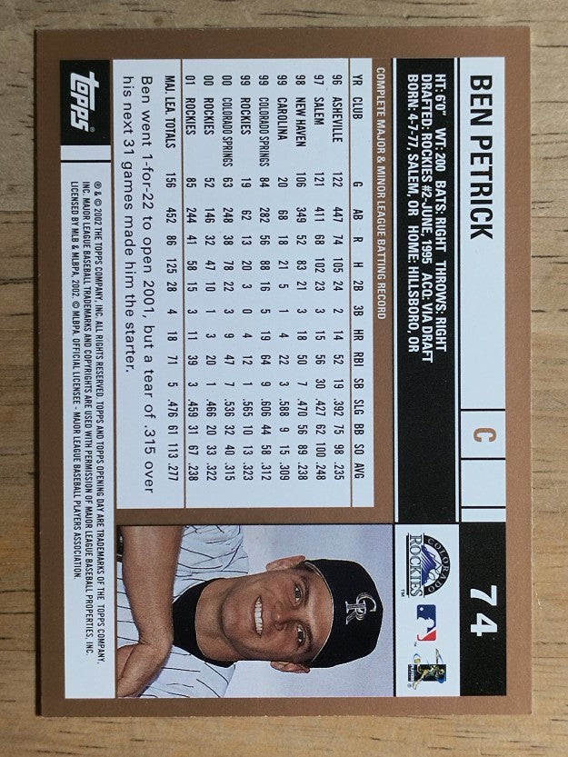 2002 Topps Opening Day #74 Ben Petrick