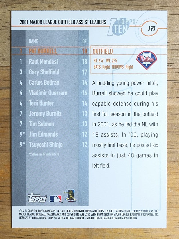 2002 Topps Ten #171 Pat Burrell AST
