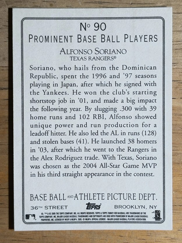 2005 Topps Turkey Red #90 Alfonso Soriano SP (EXMT)
