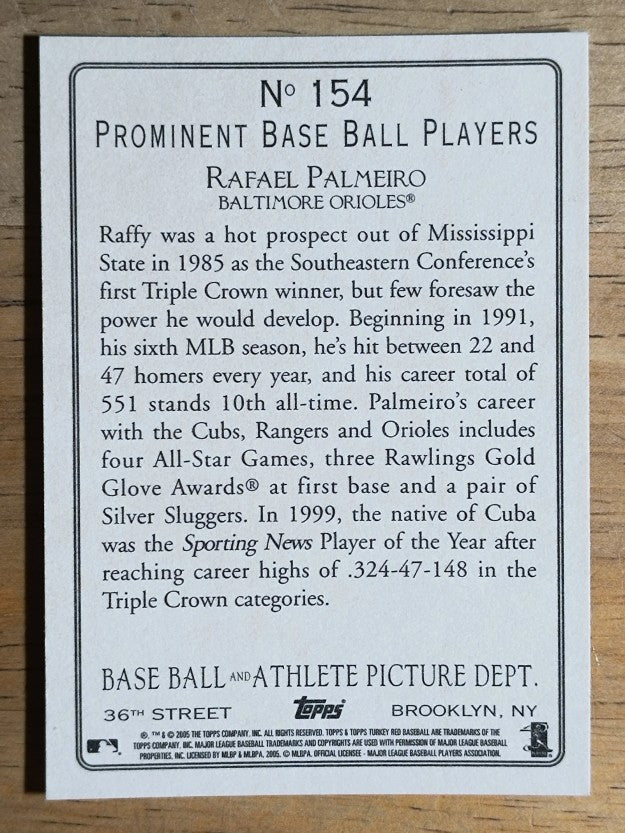 2005 Topps Turkey Red #154 Rafael Palmeiro