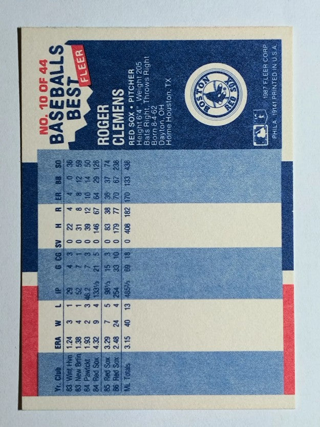 1987 Fleer Sluggers/Pitchers #10 Roger Clemens