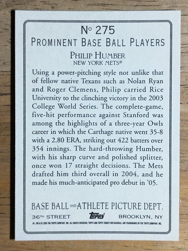 2005 Topps Turkey Red #275 Philip Humber RC