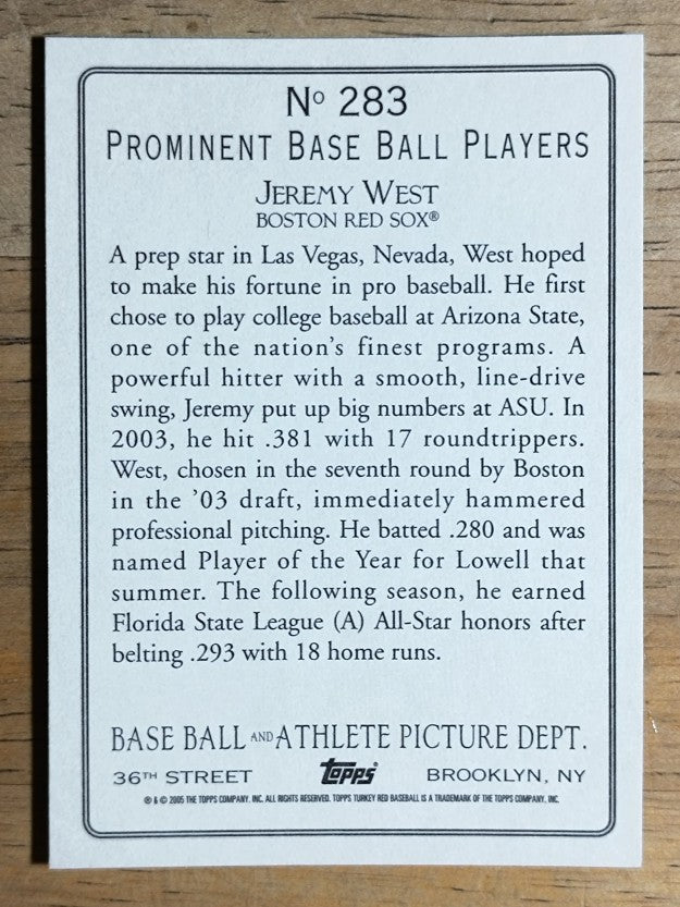 2005 Topps Turkey Red #283 Jeremy West RC