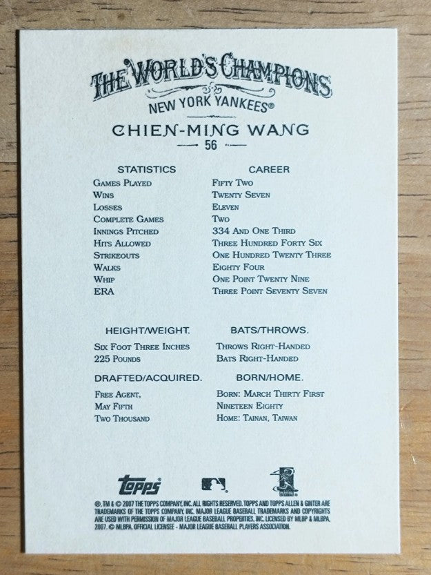 2007 Topps Allen and Ginter #56 Chien-Ming Wang