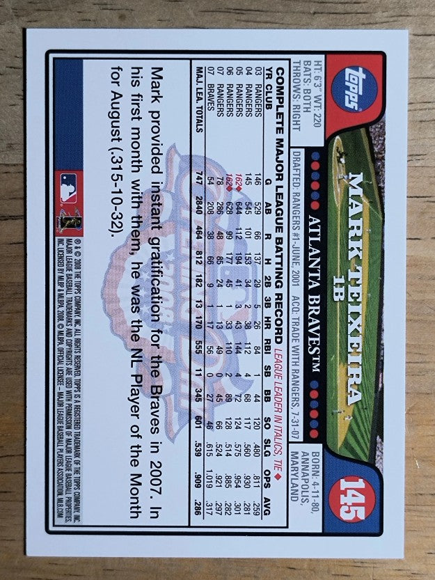 2008 Topps Opening Day #145 Mark Teixeira