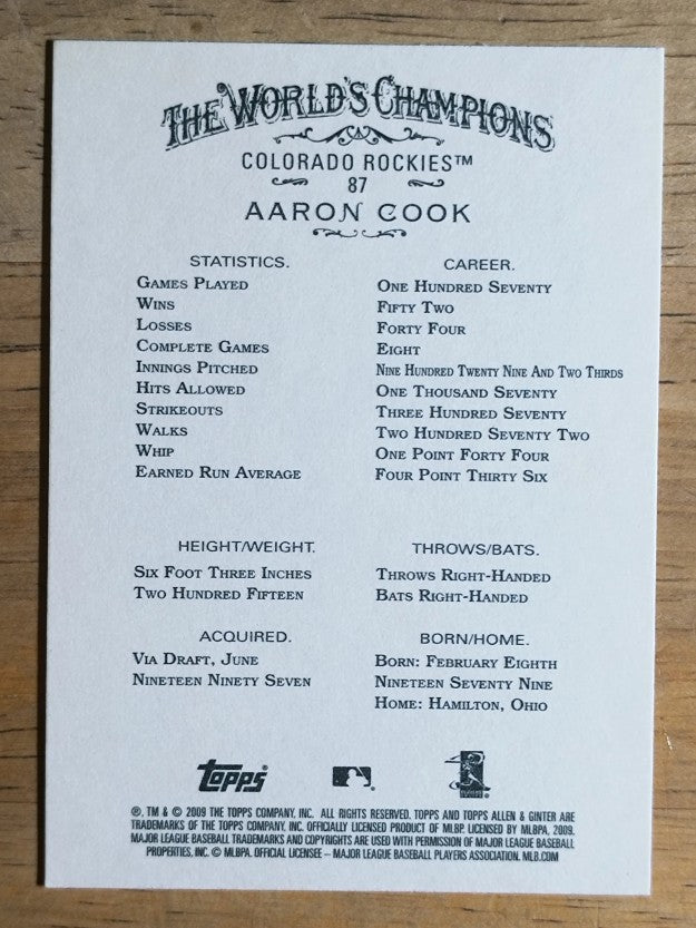 2009 Topps Allen and Ginter #87 Aaron Cook
