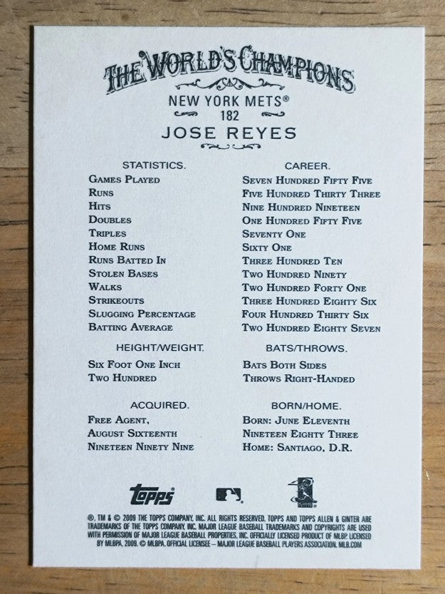 2009 Topps Allen and Ginter #182 Jose Reyes