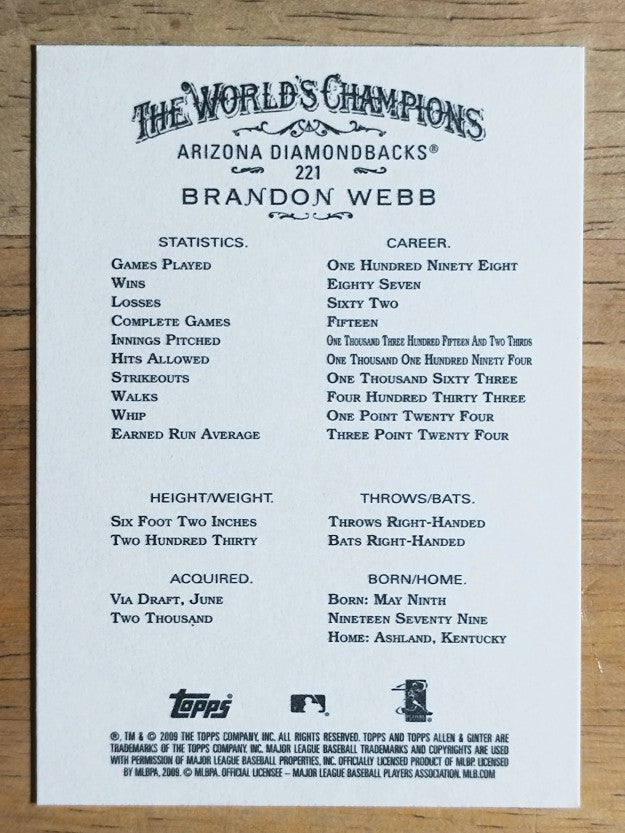 2009 Topps Allen and Ginter #221 Brandon Webb