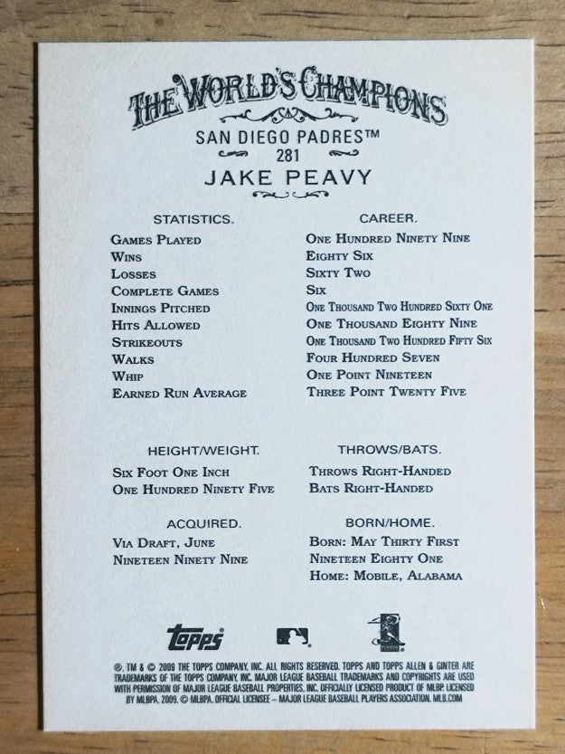 2009 Topps Allen and Ginter #281 Jake Peavy